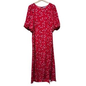 Old Navy Maxi Dress Women 2X Red Floral Cottagecore Peasant‎ Puff Sleeve Smocked